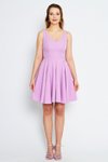 Lila Mini Pileli Kloş Sırtı Fiyonklu Abiye Elbise
