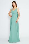 Mint Yeşili Uzun Kloş Sırtı Fiyonklu Abiye Elbise