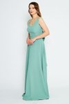 Mint Yeşili Uzun Kloş Sırtı Fiyonklu Abiye Elbise