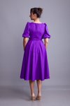 Mor Midi Kare Yaka Balon Kol Elbise