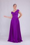Mor Uzun Kayık Yaka Abiye Elbise