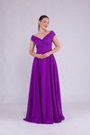 Mor Uzun Kayık Yaka Abiye Elbise