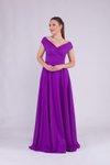 Mor Uzun Kayık Yaka Abiye Elbise