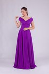 Mor Uzun Kayık Yaka Abiye Elbise