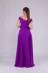 Mor Uzun Kayık Yaka Abiye Elbise