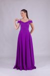 Mor Uzun Omuz Detaylı Abiye Elbise