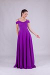 Mor Uzun Omuz Detaylı Abiye Elbise
