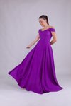 Mor Uzun Omuz Detaylı Abiye Elbise