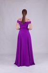 Mor Uzun Omuz Detaylı Abiye Elbise