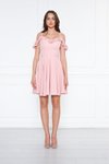 Pudra Pileli Mini Kloş Fırfır Detaylı Abiye Elbise