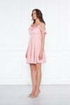 Pudra Pileli Mini Kloş Fırfır Detaylı Abiye Elbise