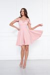 Pudra Pileli Mini Kloş Fırfır Detaylı Abiye Elbise