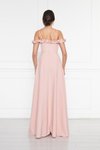 Pudra Uzun Straplez Kloş Fırfır Detaylı Abiye Elbise