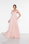 Pudra Uzun Straplez Kloş Fırfır Detaylı Abiye Elbise