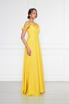 Sarı Uzun Straplez Kloş Fırfır Detaylı Abiye Elbise