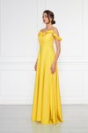 Sarı Uzun Straplez Kloş Fırfır Detaylı Abiye Elbise