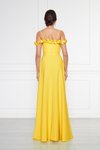 Sarı Uzun Straplez Kloş Fırfır Detaylı Abiye Elbise