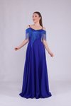 Sax Mavi Uzun Püsküllü Abiye Elbise