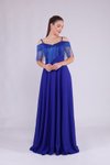 Sax Mavi Uzun Püsküllü Abiye Elbise