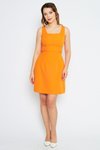 Turuncu Mini Kare Yaka Geniş Askılı Abiye Elbise