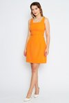 Turuncu Mini Kare Yaka Geniş Askılı Abiye Elbise