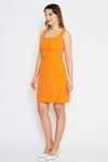 Turuncu Mini Kare Yaka Geniş Askılı Abiye Elbise