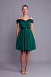 Zümrüt Kareli Mini Askılı Kloş Payet Detaylı Abiye Elbise