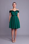 Zümrüt Kareli Mini Askılı Kloş Payet Detaylı Abiye Elbise