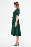 Zümrüt Midi Kruvaze Yaka Büzgülü Kuşaklı Elbise