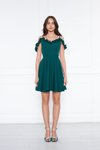 Zümrüt Mini Pileli Kloş Askılı Abiye Elbise
