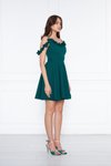 Zümrüt Mini Pileli Kloş Askılı Abiye Elbise