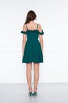 Zümrüt Mini Pileli Kloş Askılı Abiye Elbise
