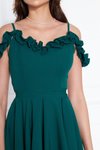 Zümrüt Mini Pileli Kloş Askılı Abiye Elbise