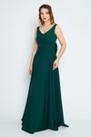 Zümrüt Uzun Kloş V Yaka Sırt Dekolteli Abiye Elbise