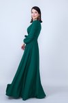 Zümrüt Uzun Kol Beli Büzgülü Kuşaklı Tesettür Abiye Elbise
