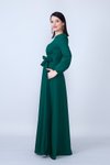 Zümrüt Uzun Kol Beli Büzgülü Kuşaklı Tesettür Abiye Elbise