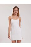 Beyaz Askılı Örme Mini Elbise
