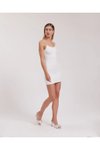Beyaz Askılı Örme Mini Elbise