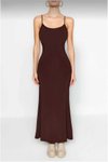 Kahverengi Esnek Sandy Uzun Askılı Elbise