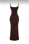 Kahverengi Esnek Sandy Uzun Askılı Elbise