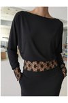Siyah Dantelli Kayık Yaka Bluz