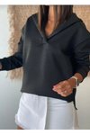 Siyah Oversize Arkası Uzun Kapüşonlu Sweatshirt