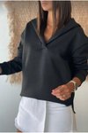 Siyah Oversize Arkası Uzun Kapüşonlu Sweatshirt
