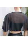 Siyah Pelerin Tül Bağlama Detaylı Bluz