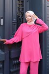 Fuşya İkili Pelerin Detaylı Tesettür Takım