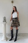 Mini Plaid Belted Lace-Detail Skirt - Beige