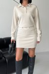 Bej Mini Modal Polo Yaka Bel Drape Detaylı Elbise