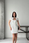 Beyaz Puantiyeli Mini Fularlı Elbise