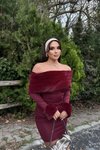 Bordo Mini Madonna Yaka Büzgülü Suni Kürk Detaylı Elbise