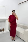 Bordo Uzun Dökümlü Tek Omuzlu Drapeli Abiye Elbise
